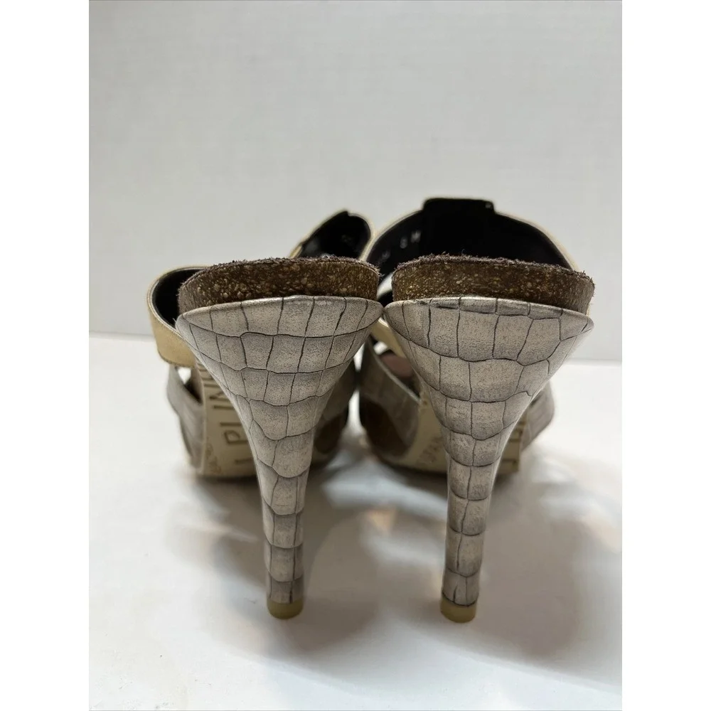 Donald J. Pliner Womens 8M Goody S4 Leather Heels Beige Platform Spain Made Chic